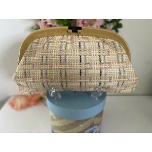 Vintage Reghi Italy Beige Woven Clutch Purse With Lining Classic 1960s Excellent